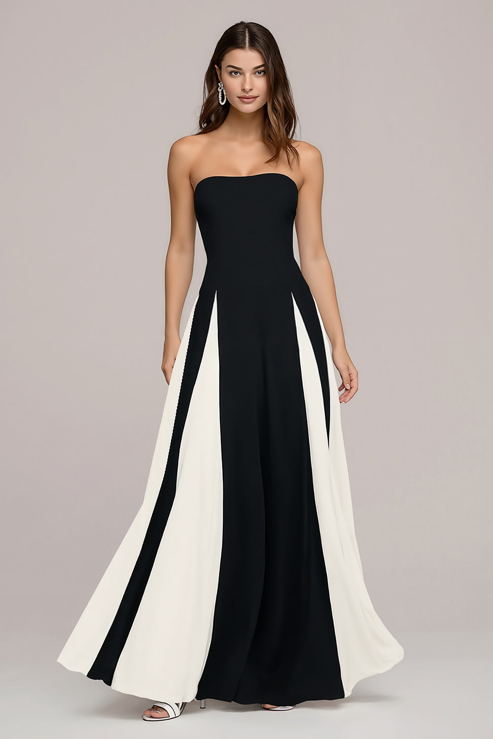 Zapaka Women Elegant Black and White Wedding Guest Dress A-Line Strapless Satin Long Formal Dress, Black and White / US16W Zapaka Women Elegant Black and White Wedding Guest Dress A-Line Strapless Satin Long Formal Dress, Black and White / US16W