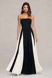 Elegant Black and White A Line Strapless Maxi Dress