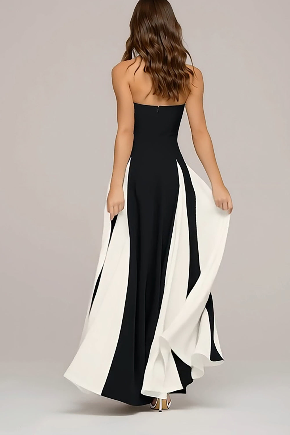 ZAPAKA Women Elegant Black and White Wedding Guest Dress A-Line Strapless Satin Long Formal Dress, Black and White / US16W ZAPAKA Women Elegant Black and White Wedding Guest Dress A-Line Strapless Satin Long Formal Dress, Black and White / US16W