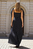 Sheath Black And White Square Neck Long Polka Dots Dress
