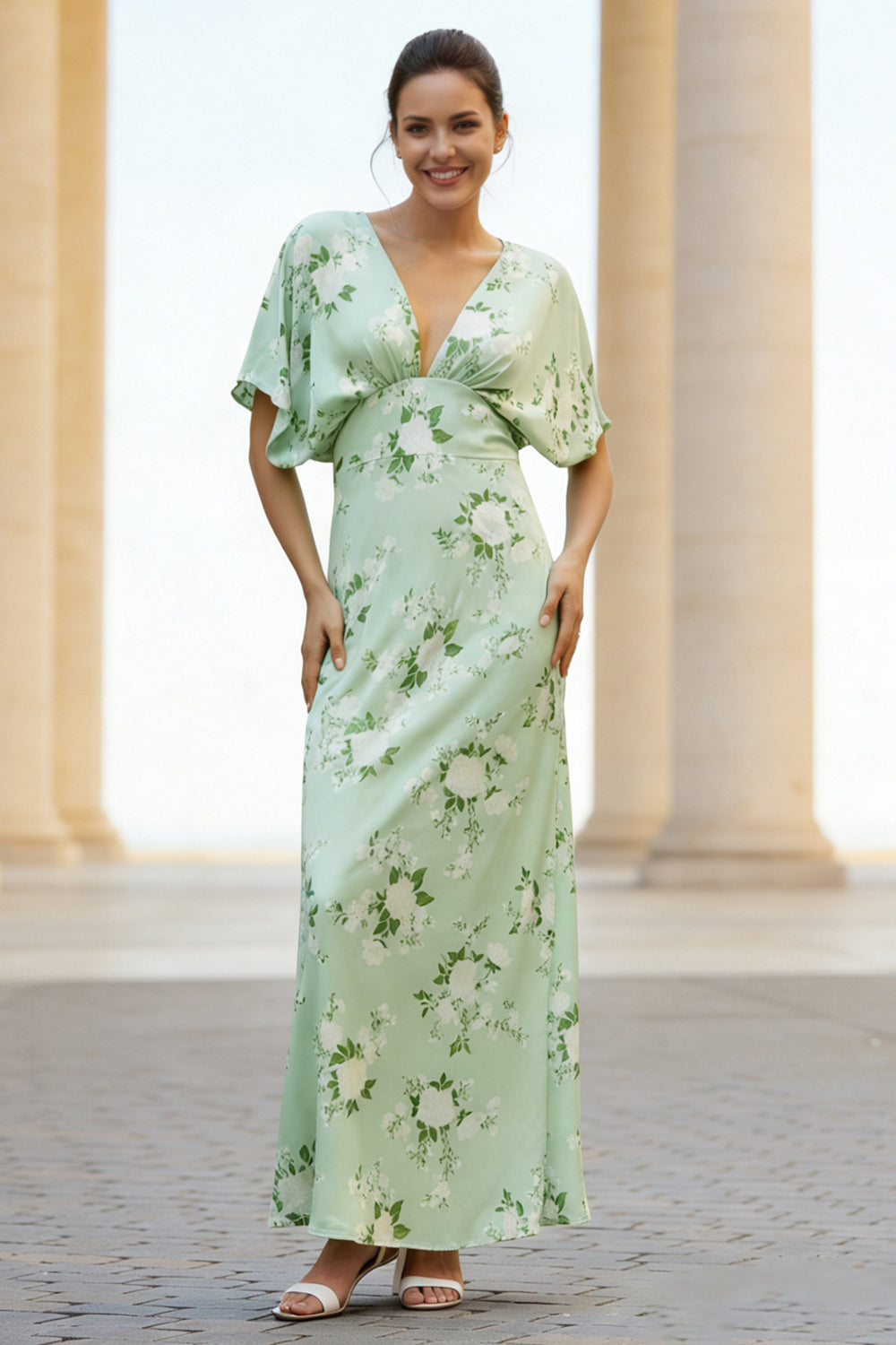 ZAPAKA Women Sage Floral Long Wedding Guest Dress Sheath V-Neck Print Formal Dress with Half Sleeves, Sage / US10 ZAPAKA Women Sage Floral Long Wedding Guest Dress Sheath V-Neck Print Formal Dress with Half Sleeves, Sage / US10