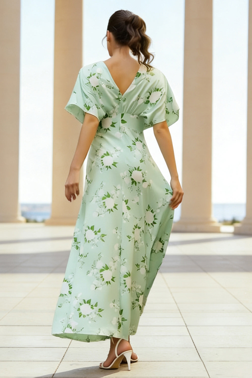 ZAPAKA Women Sage Floral Long Wedding Guest Dress Sheath V-Neck Print Formal Dress with Half Sleeves, Sage / US10 ZAPAKA Women Sage Floral Long Wedding Guest Dress Sheath V-Neck Print Formal Dress with Half Sleeves, Sage / US10