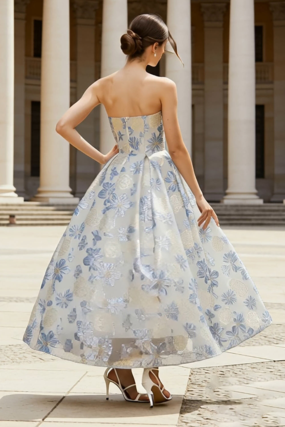ZAPAKA Women Dusty Blue Floral Long Wedding Guest Dress A Line Strapless Jacquard Formal Dress, Dusty Blue / US2 ZAPAKA Women Dusty Blue Floral Long Wedding Guest Dress A Line Strapless Jacquard Formal Dress, Dusty Blue / US2