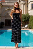 Strapless Sheath Black White Dots Long Convertible Dress with Streamer