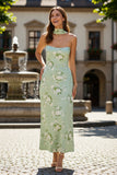 Sage Sheath Strapless Long Convertible Floral Dress with Streamer