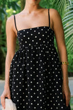 Simple A-Line Spaghetti Straps Long Black White Dots Dress