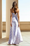 Lilac Strapless Sheath Ruched Long Floral Dress