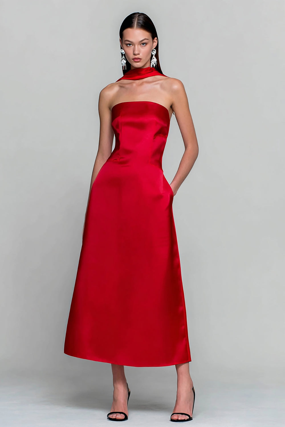 ZAPAKA Women Red Long Wedding Guest Dress with Pockets A Line Strapless Satin Formal Dress with Streamer, Red / US12 ZAPAKA Women Red Long Wedding Guest Dress with Pockets A Line Strapless Satin Formal Dress with Streamer, Red / US12