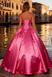 Strapless Corset Bright Pink Ball Gown Prom Dress