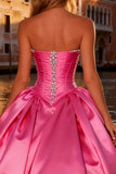 Strapless Corset Bright Pink Ball Gown Prom Dress