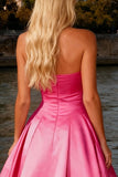 Strapless Bright Pink Ball Gown Prom Dress With Bow