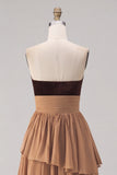 Khaki Sweetheart Tiered Ruffled A-Line Chiffon Maxi Dress with Slit