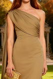 Khaki One Shoulder Mermaid Formal Dress with Side Streamer