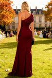 Burgundy One Shoulder Mermaid Long Formal Dress with Slit