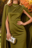 Olive High Neck Mermaid Long Formal with Cape