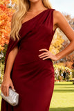 Burgundy Mermaid Ruched Long Formal Dress with Side Cape