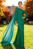 Sparkly Green Asymmetrical Mermaid Long Formal Dress with Side Streamer