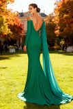 Sparkly Green Asymmetrical Mermaid Long Formal Dress with Side Streamer