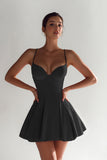 A Line Satin Spaghetti Straps Little Black Dress