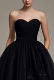 Strapless A Line Tulle Black High-Low Black Tie Dress
