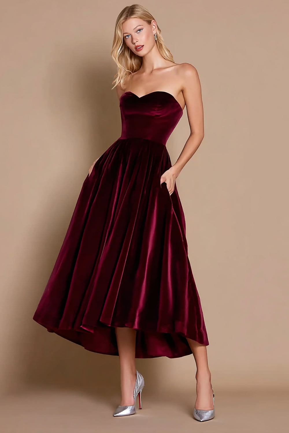 Zapaka Women Burgundy A Line Holiday Party Dress Velvet Sweetheart Formal Dress with Pockets, Burgundy / US18W Zapaka Women Burgundy A Line Holiday Party Dress Velvet Sweetheart Formal Dress with Pockets, Burgundy / US18W
