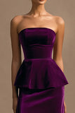 Plum Strapless Long Velvet Holiday Party Dress