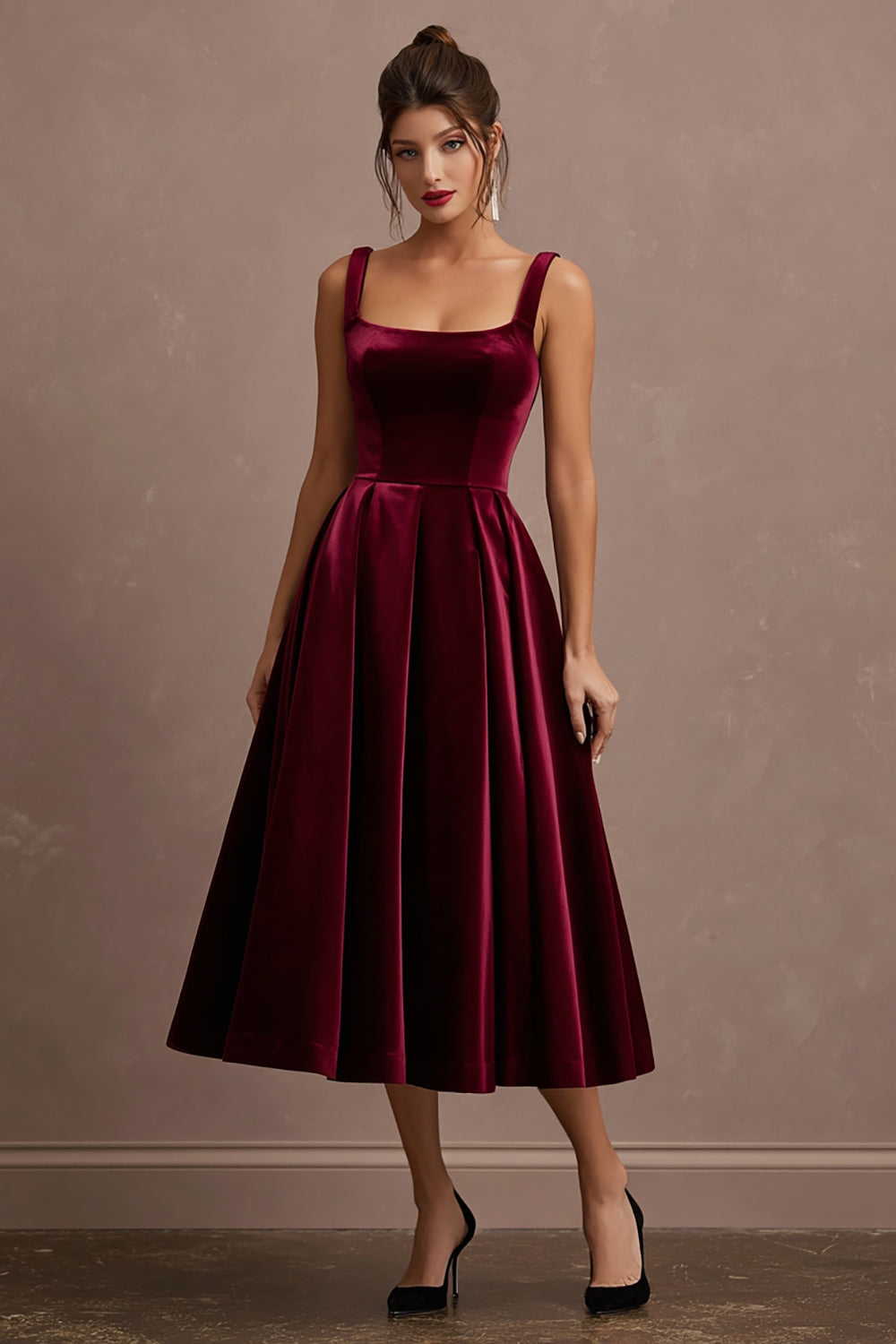 Zapaka Women Burgundy Thick Straps Holiday Party Dress Velvet A Line Evening Dress, Burgundy / US26W Zapaka Women Burgundy Thick Straps Holiday Party Dress Velvet A Line Evening Dress, Burgundy / US26W