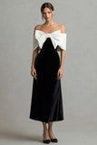 Black and White A Line Holiday Party Dress with Bow