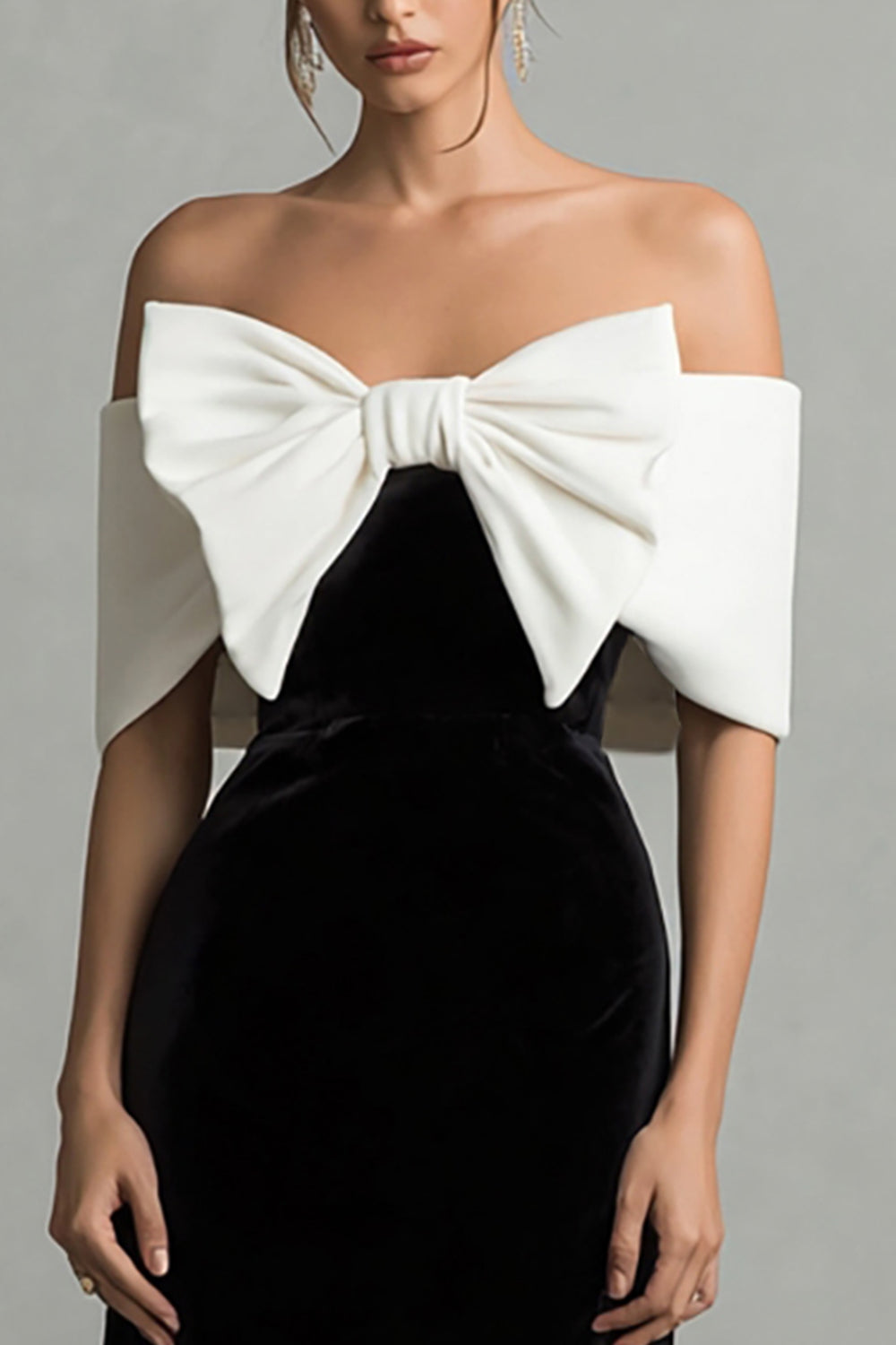 Zapaka Women Black and White A Line Holiday Party Dress with Bow Off ...