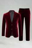 Burgundy Velvet 2 Piece Notched Lapel Men's Prom Suits