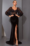 Black Lace Mermaid Corset Long Evening Dress with Slit