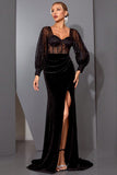 Black Lace Mermaid Corset Long Evening Dress with Slit