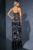 Sparkly Black Silver Spaghetti Strpas Long Evening Dress with Slit