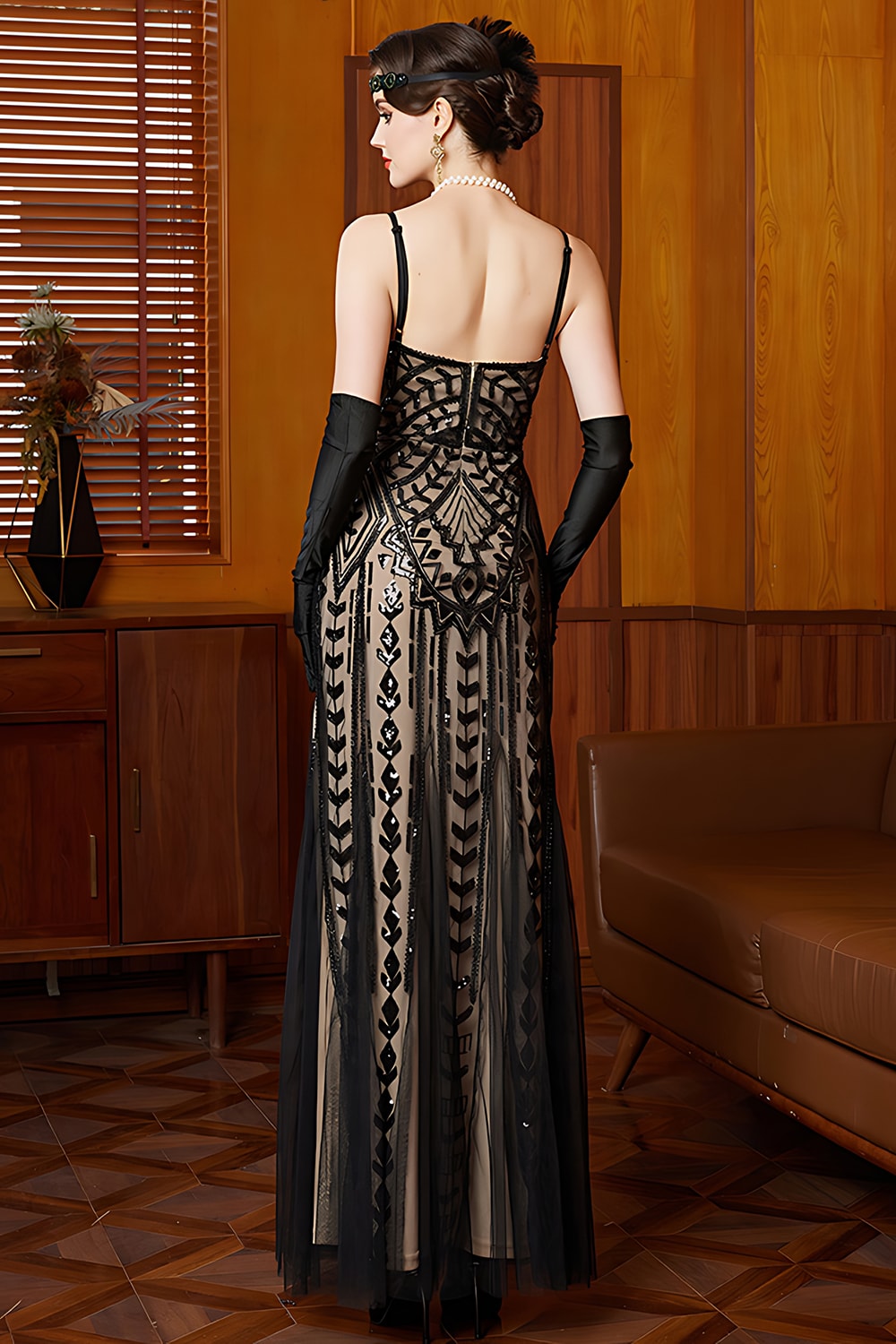 black lace gatsby dress 1920s Black Beaded Evelyn Flapper Dress