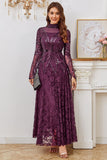Dark Purple Beaded A Line Mother of the Bride Dress with Long Sleeves