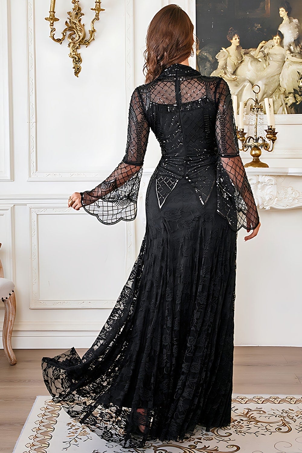 Lace Beaded Black Long Sleeve Mother of the Bride Dress Lace Beaded Black Long Sleeve Mother of the Bride Dress