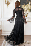 Lace Beaded Black Long Sleeve Mother of the Bride Dress