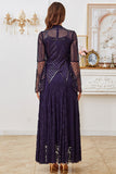 Lace Beaded Black Long Sleeve Mother of the Bride Dress