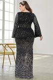 Black Sequin V-Neck Plus Size Mother of the Bride Dress