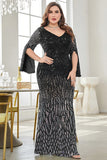 Black Sequin V-Neck Plus Size Mother of the Bride Dress