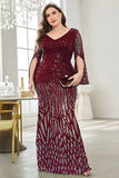 Black Sequin V-Neck Plus Size Mother of the Bride Dress