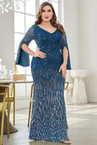 Black Sequin V-Neck Plus Size Mother of the Bride Dress