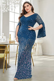Black Sequin V-Neck Plus Size Mother of the Bride Dress
