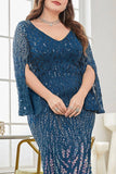 Black Sequin V-Neck Plus Size Mother of the Bride Dress