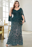 Black Sequin V-Neck Plus Size Mother of the Bride Dress