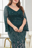Black Sequin V-Neck Plus Size Mother of the Bride Dress