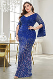 Black Sequin V-Neck Plus Size Mother of the Bride Dress
