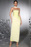 Strapless Yellow Sheath Convertible Corset Prom Dress with Neck Scarf