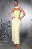 Strapless Yellow Sheath Convertible Corset Prom Dress with Neck Scarf