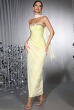 Strapless Yellow Sheath Convertible Corset Prom Dress with Neck Scarf